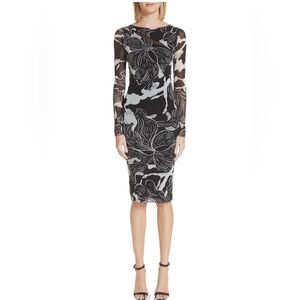 FUZZI Deco Floral Print Tulle Body-Con Dress Size XL